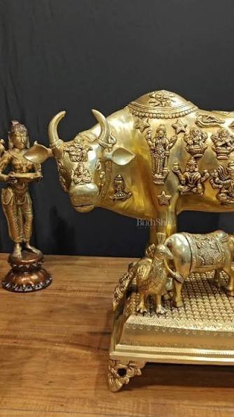 Brass superfine large Kaamadhenh cow