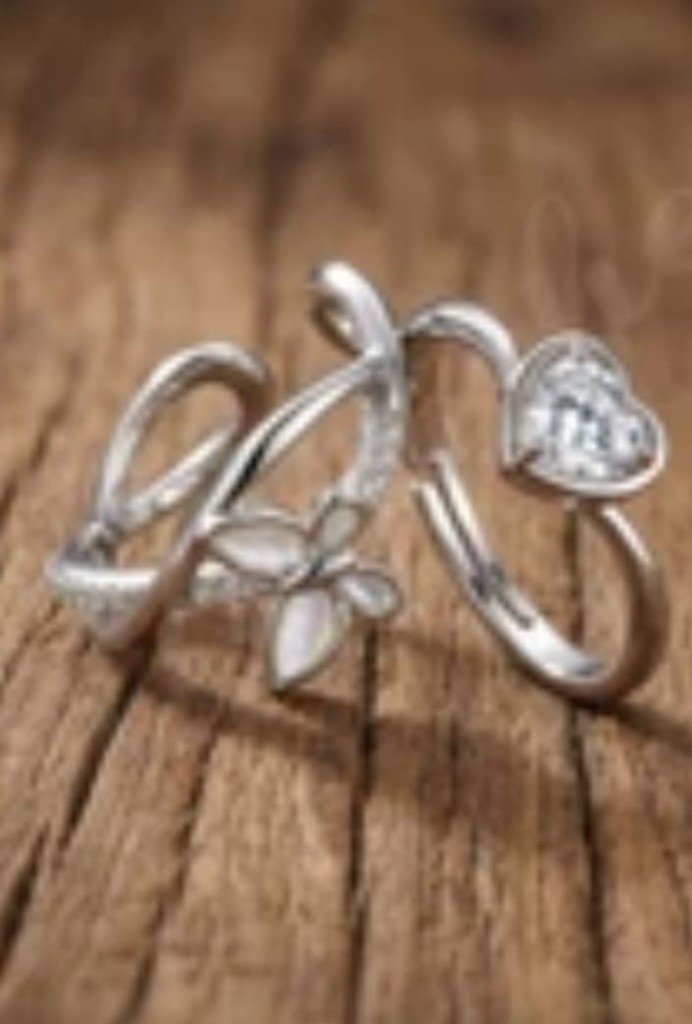 Silver Butterfly Heart Ring Duo